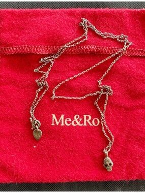 Me&Ro Sterling Silver Tiny Skull Pendant with Ruby Eyes Delicate Necklace